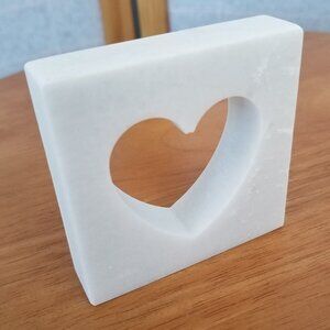 Miniature Marble Heart Decor Shelf Sitter White Cut Out Heart 3" x 3" Knickknack